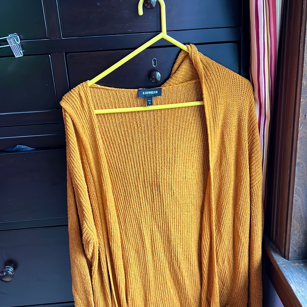 EXPRESS mustard open front sweater